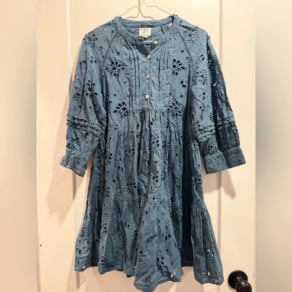 Anthropologie dRA Yara Draped‎ Blue Eyelet Blouse Mini Dress Size Small